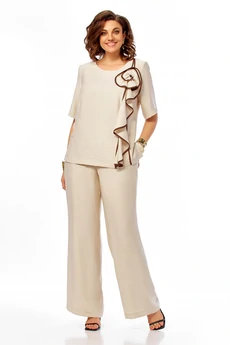 Костюм брючный 1028 бежевый Ольга Стиль