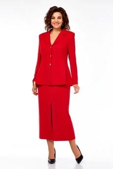 Костюм с юбкой 985 красный Ольга Стиль