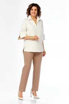 Костюм брючный 987 молочно-коричневый Ольга Стиль