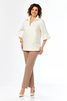 Костюм брючный 987 молочно-коричневый Ольга Стиль