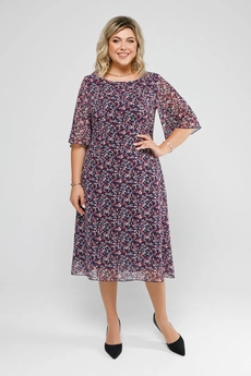 Костюм с платьем 2032 фуксия + синий + цветы Pretty