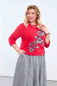 Костюм с юбкой 2174 красный + черно-белая клетка Pretty