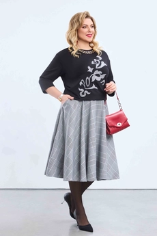 Костюм с юбкой 2174 черный + черно-белая клетка Pretty