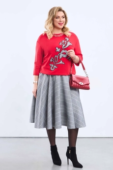 Костюм с юбкой 2174 красный + черно-белая клетка Pretty