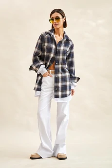 Рубашка 2473 серый меланж + синий Rivoli