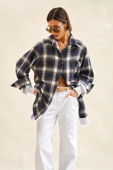 Рубашка 2473 серый меланж + синий Rivoli