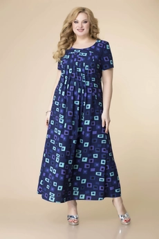 Платье 1-1826 синий + квадраты Romanovich style