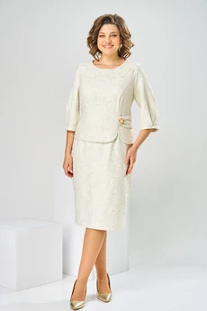 Платье 1-2537 молочный + листики Romanovich style