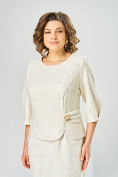 Платье 1-2537 молочный + листики Romanovich style