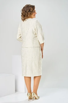 Платье 1-2537 молочный + листики Romanovich style