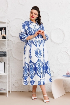 Платье 1-2660 белый + василёк Romanovich style