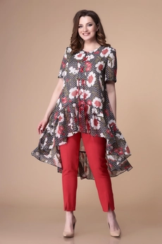 Костюм брючный 2-1758 красный + графит Romanovich style