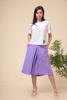Костюм брючный 2-1971 белый + сирень Romanovich style