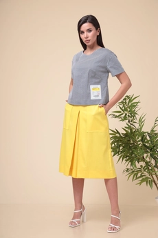 Костюм брючный 2-1971 полоска + желтый Romanovich style