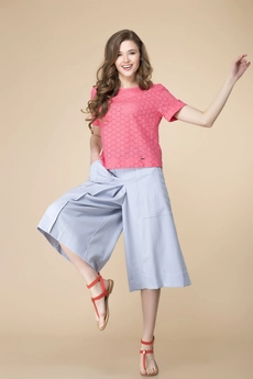 Костюм брючный 2-1971 коралл + голубой Romanovich style