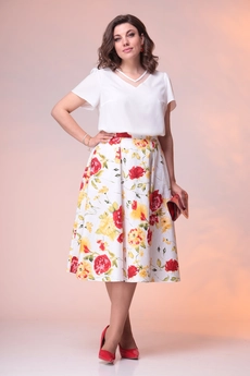 Костюм с юбкой 2-2389 белый + красно-желтый Romanovich style