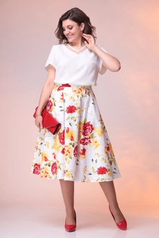 Костюм с юбкой 2-2389 белый + красно-желтый Romanovich style