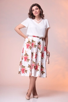 Костюм с юбкой 2-2389 белый + хаки Romanovich style