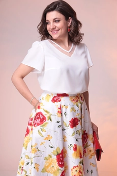 Костюм с юбкой 2-2389 белый + красно-желтый Romanovich style