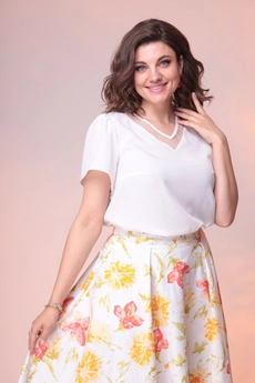 Костюм с юбкой 2-2389 белый + желтый Romanovich style