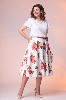 Костюм с юбкой 2-2389 белый + хаки Romanovich style
