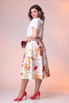 Костюм с юбкой 2-2389 белый + красно-желтый Romanovich style