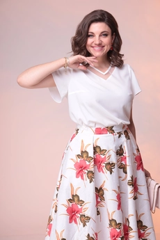 Костюм с юбкой 2-2389 белый + хаки Romanovich style