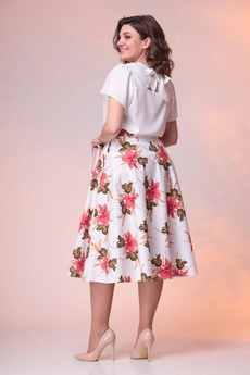 Костюм с юбкой 2-2389 белый + хаки Romanovich style