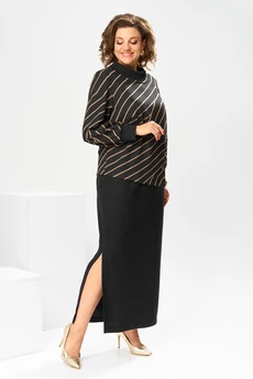 Костюм с юбкой 2-2600 коричневый Romanovich style