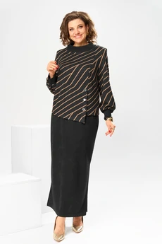 Костюм с юбкой 2-2600 коричневый Romanovich style