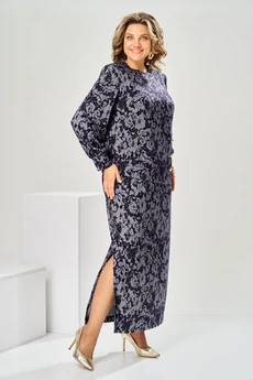 Костюм с юбкой 2-2600 серо-синий Romanovich style