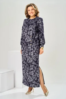 Костюм с юбкой 2-2600 серо-синий Romanovich style