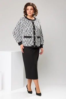 Костюм с юбкой 2-2606 черно-белый Romanovich style