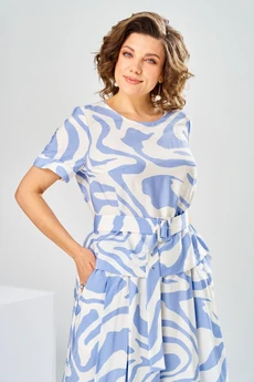 Костюм брючный 2-2704 бело-голубой Romanovich style
