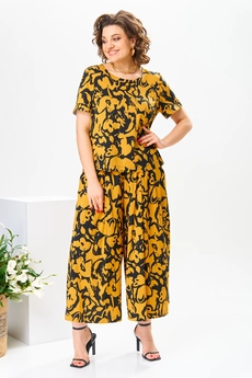 Костюм брючный 2-2704 чёрный жёлтый Romanovich style