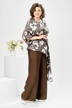 Костюм брючный 2-2750 коричневый+цветы Romanovich style