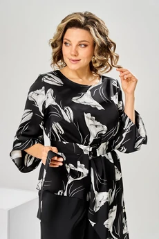 Костюм брючный 2-2750 черный + цветы Romanovich style