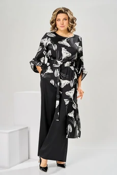Костюм брючный 2-2750 черный + цветы Romanovich style
