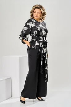 Костюм брючный 2-2750 черный + цветы Romanovich style