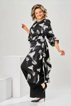 Костюм брючный 2-2750 черный + цветы Romanovich style