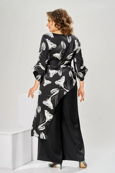 Костюм брючный 2-2750 черный + цветы Romanovich style