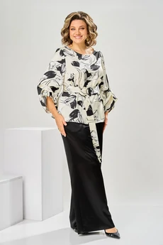 Костюм брючный 2-3010 белый + цветы Romanovich style