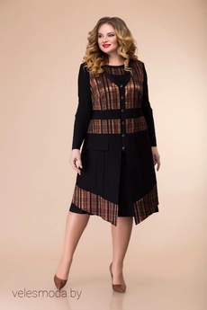 Костюм с платьем 3-1261 черный+золото-1 Romanovich style