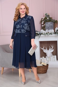 Костюм с платьем 3-1490 синие тона Romanovich style