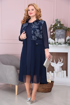 Костюм с платьем 3-1490 синие тона Romanovich style