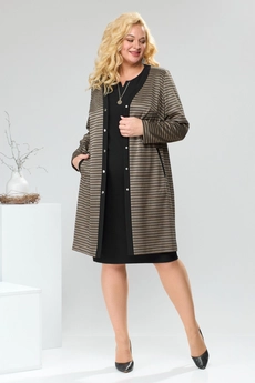 Костюм с платьем 3-2332 чёрный + коричневый Romanovich style