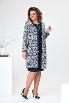 Костюм с платьем 3-2332 синий Romanovich style