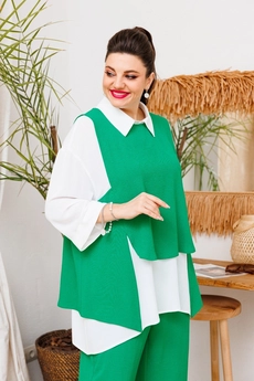 Костюм брючный 3-2510 зелёный-1 Romanovich style
