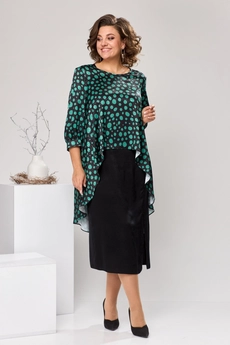 Костюм с платьем 3-2550 чёрный + зелёный Romanovich style