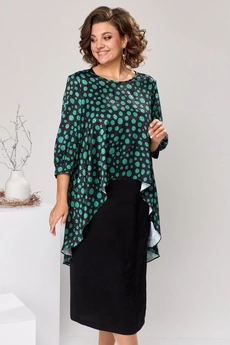 Костюм с платьем 3-2550 чёрный + зелёный Romanovich style